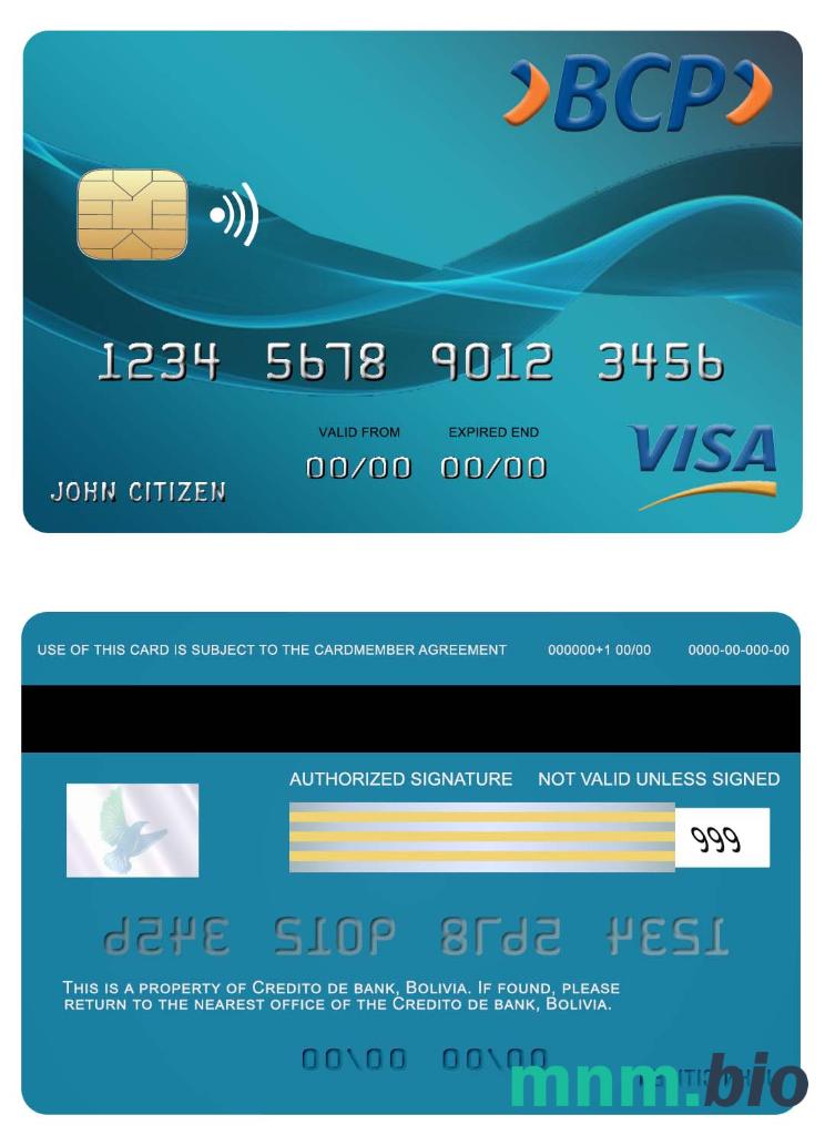 Bolovia Credito bank przykład karty visa w formacie PSD